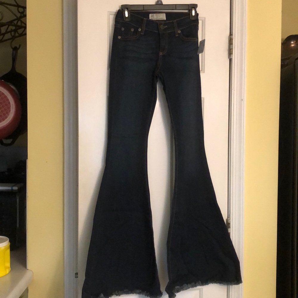 Dark denim flare pants